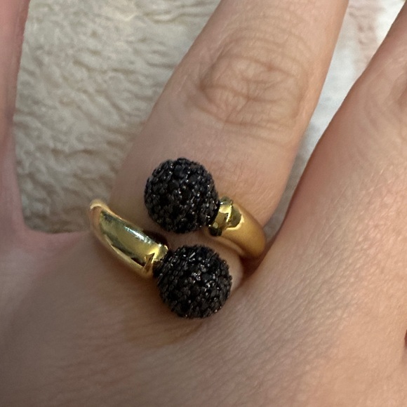 nOir Jewelry Gold Ring with Black Spheres - Picture 1 of 3